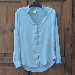 Express Slim Ruffle Covered Button Portofino Shirt in Slate Blue Size Small